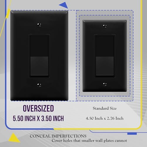 ENERLITES 1-Gang Black Oversize Decorator Switch Outlet Wall Plate, 10 Pack