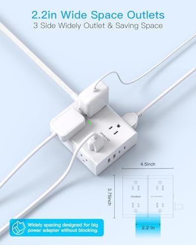 Extension Cord 10 Ft, One Beat Surge Protector Power Strip 10 Ft Long Cord