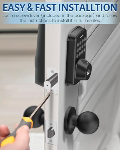 Keyless Entry Door Lock with Handle Set, Smart Door Lock with Fingerprint, 5 in 1 Unlock, Auto Lock Biometric Fingerprint Door Lock for Front Door, Easy Installation (Black)