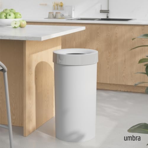 Umbra Vento Kitchen Trash Can, Open Top 16.5 Gallon Garbage Can, Grey