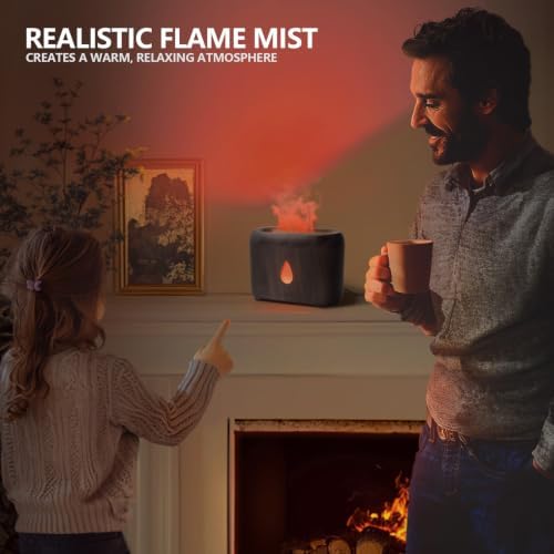 Flame Diffuser for Essential Oils, 200ml Ultrasonic Aroma Diffusers with Cool Mist, Aromatherapy Diffuser with Auto-Off Protection, Small Humidifier for Home,Office,Bedroom,Gift (7 Colors Darkwood)