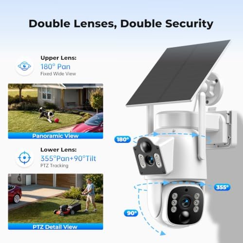 Camcamp Solar Security Cameras Wireless Outdoor, Dual-Lens Camera System