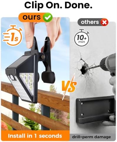 Clip On Solar Lights Outdoor,Motion Sensor Outdoor Lights, 72LEDs 600LM Clip on Solar Fence Lights Outdoor Waterproof LED,Solar Lights for Wall Fence,Deck, Gutter,Camping (2, Black) (6, Black)