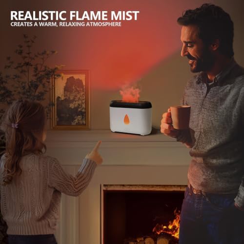 Flame Diffuser for Essential Oils, 200ml Ultrasonic Aroma Diffusers with Cool Mist, Aromatherapy Diffuser with Auto-Off Protection, Small Humidifier for Home,Office,Bedroom,Gift (7 Colors White)