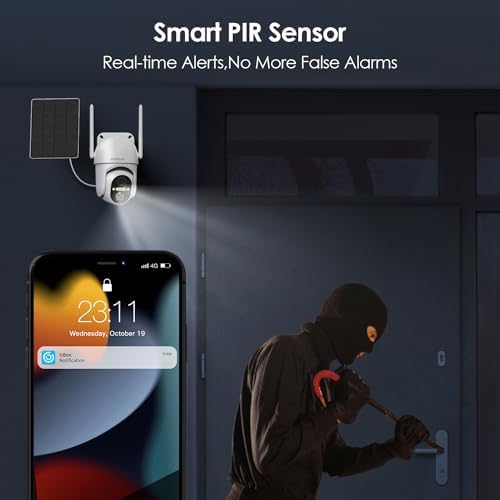SEHMUA Solar Security Cameras Wireless Outdoor, 2K 360° View Battery Powered Outdoor Camera, WiFi Home Security with Spotlight Color Night Vision, PIR Sensor, 128GB Memory Card Included, White