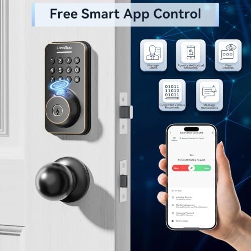 Ulecoce U68W WiFi Fingerprint Smart Door Lock with Knob Set, Bronze
