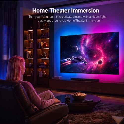 LED TV Backlight, 16.4ft RGBIC TV Backlight for 55-70 inch TV, Smart LED Light for TV with Bluetooth APP and Remote Control, Color Changing Colorful LED Light, Music Sync Function, 99+ Scene Modes