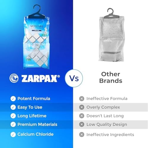 ZARPAX Hanging Moisture Absorber Bags Fresh Cotton 10.5 oz - Set of 10