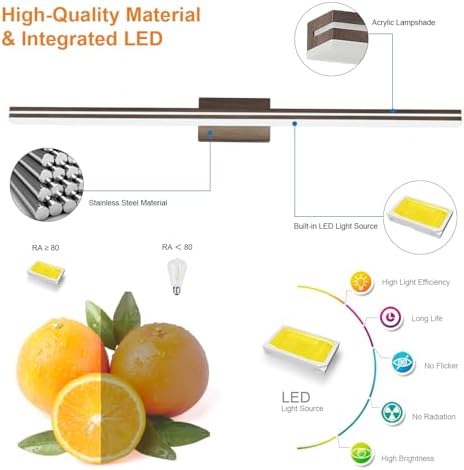 SineRise 48-Inch LED Modern Bathroom Vanity Light Bar, Brown Modern Acrylic Bathroom Wall Lighting Fixtures Over Mirror (Cool White 6000K)