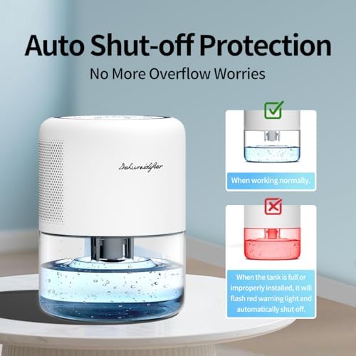 44oz(1.3L) Small Dehumidifier for Home Auto-Off Quiet Portable Dehumidifier with 3 Modes 10 Color Lights 4 Timer Settings for Bedroom Bathroom Closet (215 sq.ft)