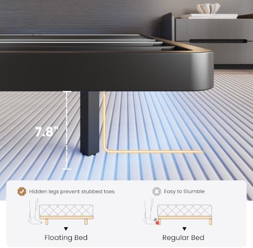 SHA CERLIN Queen Size Floating Bed Frame with Smart LED Lights, Black