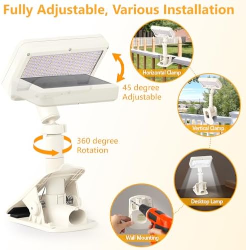 Clip On Solar Motion Lights Outdoor,360°Rotatable Fence Lights(2Pack,6000K)