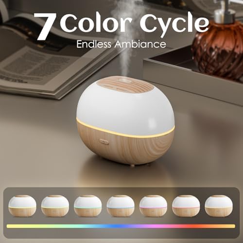 Soulorigin 100ml Mini Essential Oil Diffuser, Portable Aromatherapy Diffuser with Warm Light, One-Button Control, Auto Shut-Off, Quiet Ultrasonic Mist for Home, Travel, Yoga, Meditation (Wood Paint)