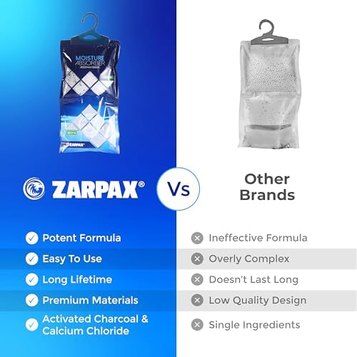 ZARPAX Hanging Moisture Absorber Bags Activated Charcoal 10.5oz - Set of 10