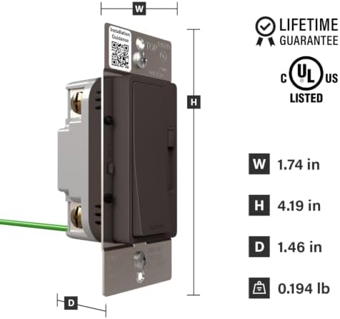 Legrand Radiant 150-Watt Dimmer Light Switch, Single-Pole/3-Way LED Dimmer for Dimmable Lights, RHL153PDB, Dark Bronze