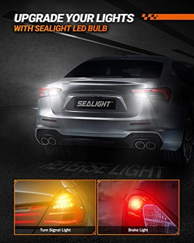 SEALIGHT 3157 LED Bulb Reverse Light, Brake Bulbs 1000% Brighter 6000K 1800LM Super Bright 3056 3156 3057 LED Bulbs with Projector Len for DRL Tail Brake Turn Signal Lights, White 2PCS