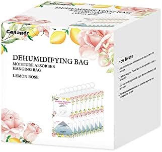 CANAGER Hanging Moisture Absorber, Lemon Rose Moistureproof Hanging Bag,Dehumidifier Bag (8 packs) Hanging Closet Dehumidifier Bags, Moisture Absorb 12.5 oz