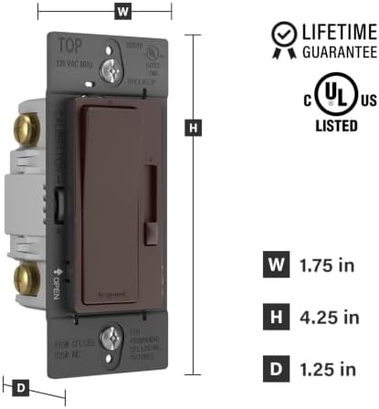Legrand Radiant 450W LED Dimmer Light Switch 3-Way Rocker Dark Bronze 1Pack