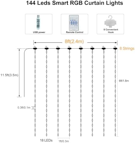 Smart Curtain Lights RGB 5050 Built in Chip with APP Remote Control