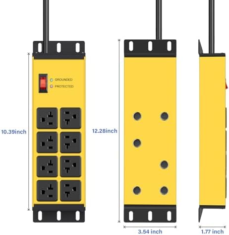 CCCEI 12 Gauge Heavy Duty Power Strip, Magnetic, 8 Ports. Yellow, 6FT, 1