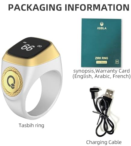 Smart Tasbih Zikr Ring, 20mm Muslim Digital Azan Alarm Clock, Tasbih Counter Smart Ring (White)