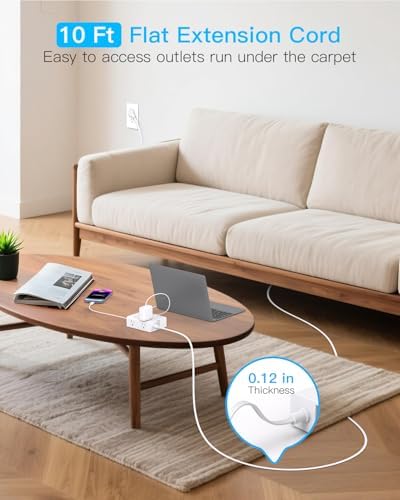 Extension Cord 10 Ft, One Beat Surge Protector Power Strip 10 Ft Long Cord