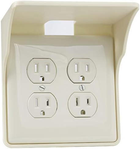 Power Perch Double Outlet Shelf Organizer for Alexa Echo Dot Speakers, Phone - Wall Outlet Holder with Cord Storage Strap - Socket Shelf Bathroom Kitchen Counter Charging Station - Almond 1 Pack