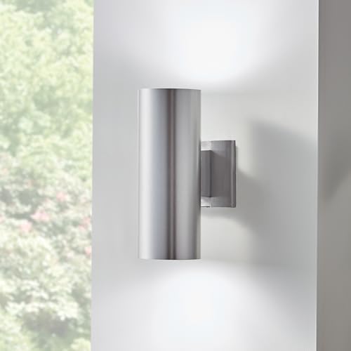 Kichler Cylinders 12" 2-Light Cylinder Outdoor Wall Sconce in Brushed Aluminum, (12" H x 4.75" W), 9244BA