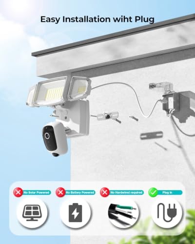 iMaihom 2K Floodlight Camera with Plug-in Power Cable, 3000LM Security Outdoor Cam with Motion-Activated, Color Night Vision, 2-Way Audio, Siren, 24/7 Recording, IP65, 5G/2.4G WiFi, Works with Alexa