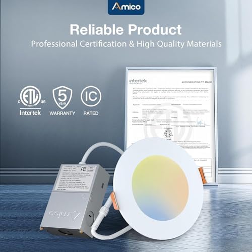 Amico 2 Pack 4 Inch 5CCT Ultra-Thin LED Recessed Ceiling Light