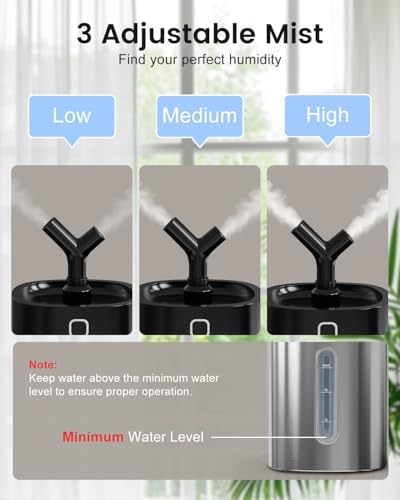 Feekaa Stainless Steel Humidifier, Easy Clean Dishwasher Safe, 4L/1Gal Cool Mist Humidifiers for Bedroom, Humidifiers for Baby, Humidifier Large Room for Nursery, Plant, Office, Living Room, Black