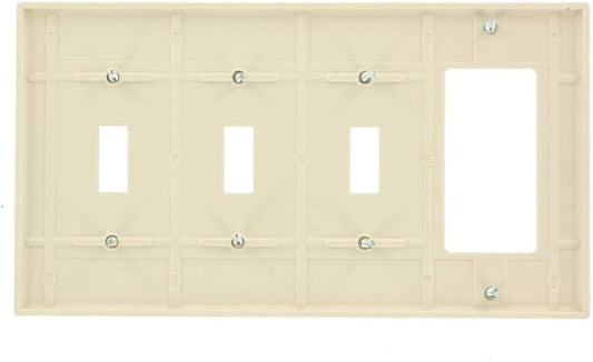 Leviton 4-Gang 3-Toggle 1-Decora/GFCI Device Combination Wallplate, P326-T, Light Almond