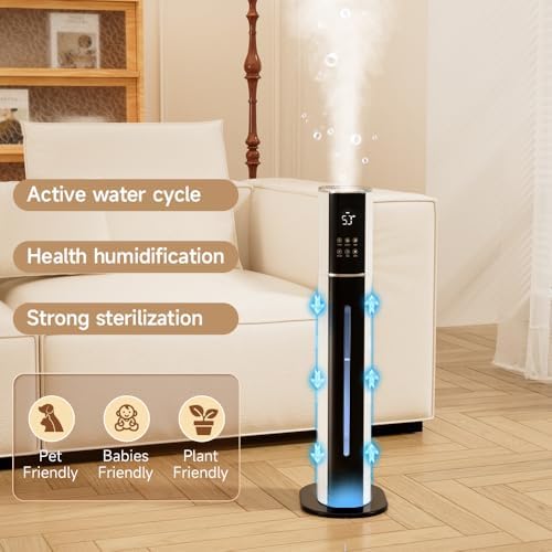 2.4Gal/9L Top Fill Quiet Ultrasonic Humidifier for Large Room Bedroom, Cool Mist Humidifier with Remote, Auto Humidity Control, 3 Speed Modes, 48H Runtime, Indoor Baby Pet Plant Friendly