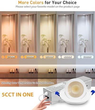 Adetu 2 Inch Gimbal LED Recessed Light, 5CCT, 5W, 550LM Brightness, 24 Pack