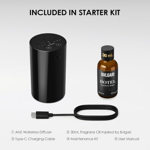 ANZ Waterless Essential Oil Diffuser Starter Kit, Black