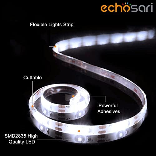 echosari Battery Operated Led Strip Lights White with Remote, 8 Modes, Dimmable, Timer, Self-Adhesive, Cuttable, for PC TV Kitchen Cabinet Shelves Bedroom Decor (3m 90LED) (Pack of 3)