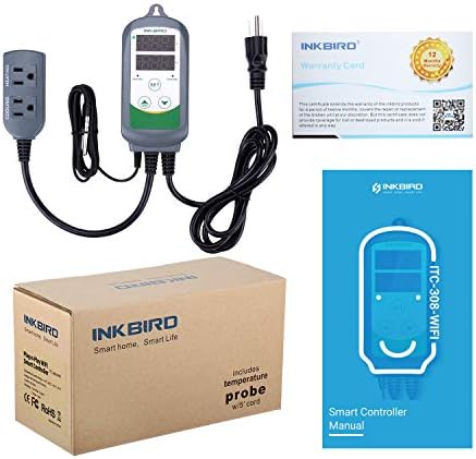 Inkbird WiFi Temperature Controller ITC308 Reptile Freezer Thermostat Digital Heating and Cooling Heater Cooler Greenhouse Plug Outlet 2 Stage 1100W 110V