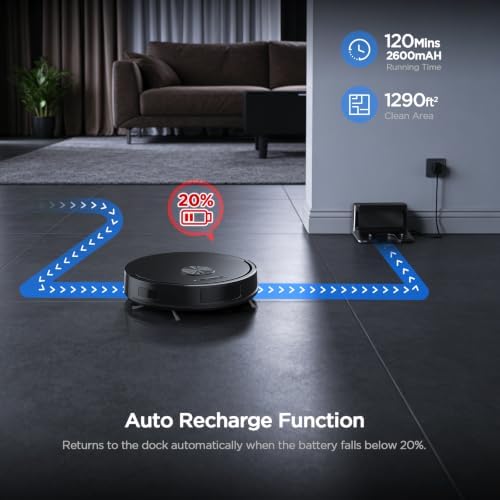 Robot Vacuum and Mop Combo, 8000Pa Strong Suction 2 in 1 Vacuum Robot with Mopping, with Schedule, Wi-Fi/App/Remote, Self-Charging, Slim, Ideal for Hard Floor, Pet Hair, Low-Pile Carpet