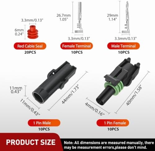 Nilight 60PCS 10 Kits 1 Pin Waterproof Automotive Electrical Connector Kit