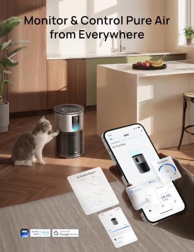 DREO Pet Air Purifier, Home HEPA Air Cleaner with Wi-Fi/Voice/Alexa, Smoke, Dust, Pollen, Odor, PM2.5 Quality Monitor, 4 Speeds & Auto/Turbo/Sleep Mode, DR-HAP009AS, DREO 539AS, Pearl Silver