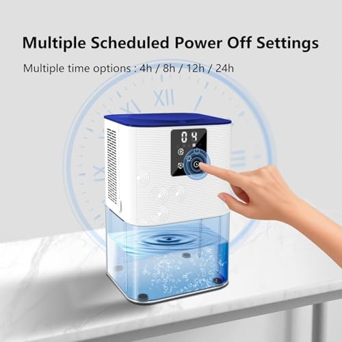 MTOX Dehumidifier, 3L/105oz Water Tank, 1100ml/Day, Dehumidifier for Bathroom Bedroom Basement RV, Quiet 28dB Sleep Mode, Auto Shut-Off, Auto Defrost, 7-Color LED Light, Digital Display (Blue White)