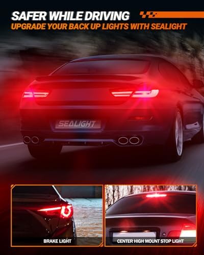 SEALIGHT LED Brake Light Bulbs, 3156 3157 LED Bulb Red, 600% Brighter 3056 3057 3457R 4057 4156 4157 Anti Hyper Flash Error Free Tail Stop Parking Lights, with Built-in Resistor, Brilliant Red, 2 Pcs