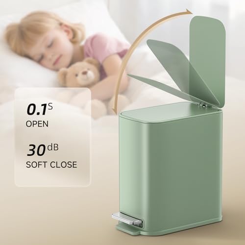 TIPGO Small Bathroom Trash Can with Lid Soft Close,1.3 Gallon, Green