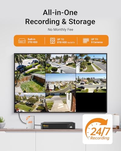 Anlapus H.265+ 8CH 1080P 2TB Outdoor Surveillance Camera Kit 2MP with DVR Recorder 1080P, Night Vision 20M Instant Alert & Free APP Remote Access