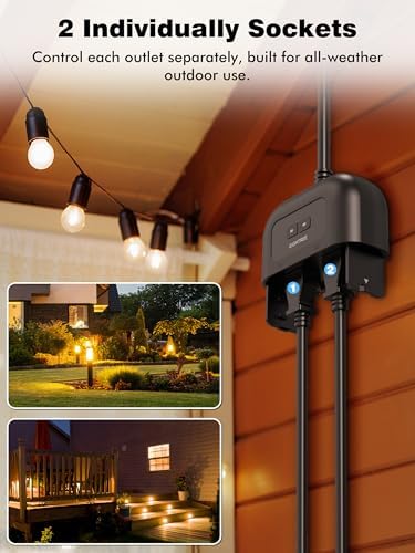 EIGHTREE Outdoor Smart Plug, Timer Outlet with 2 Independent Outlets, 15A