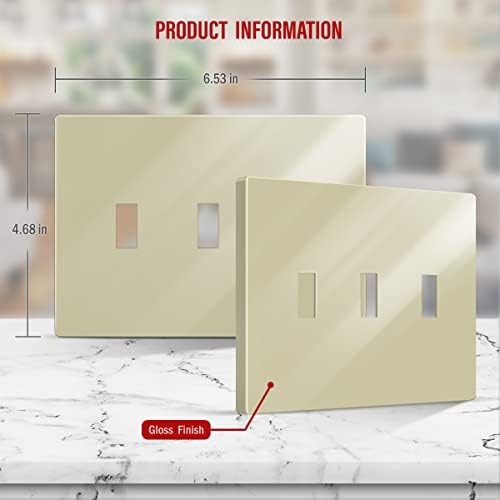 ENERLITES Screwless Triple Toggle Light Switch Wall Plate Cover, Ivory