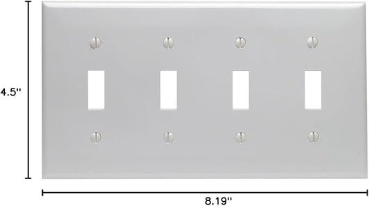 Leviton 4-Gang Toggle Device Switch Wallplate, Standard Size, Thermoplastic Nylon, 80712-GY, Gray