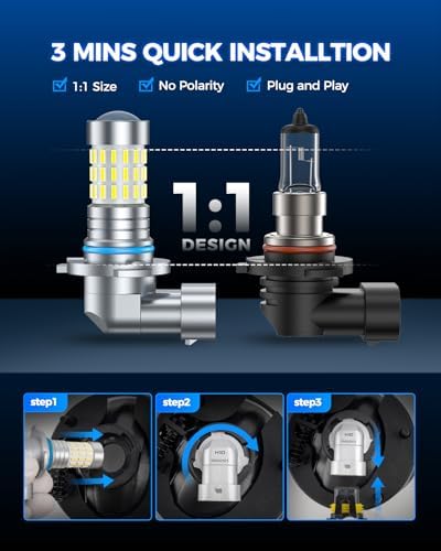 Marsauto 9145 H10 LED Fog Light Bulbs, 10,000 lumens 6000K Cool White, 48 Chips DRL Bulb, H10 Led Bulb 1:1 Mini Size 9140 9040 9045 Led Fog Lights, 360° Illumination, Side Marker Lights