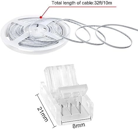 RGBZONE 10Pcs 3 Pin 8mm LED Strip Connector Kit with 32.8ft Extension Wire