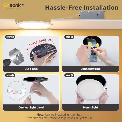 Ensenior 4 Pack 7 Inch LED Recessed Ceiling Light, 5CCT, 1600LM 15W 120V